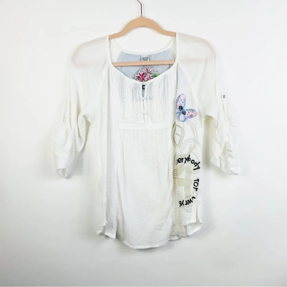 Desigual White Boho Embroidered Top Size Small - Picture 2 of 8